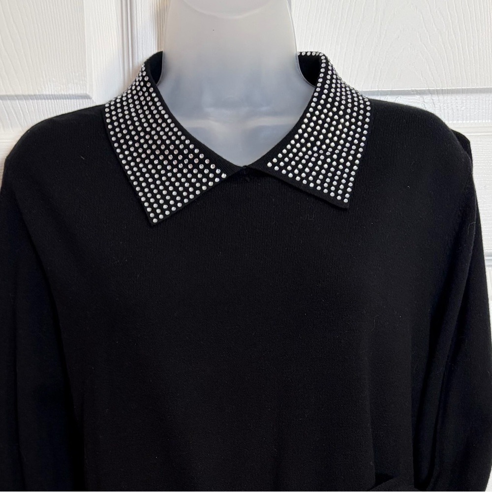 Liv Milano Women’s Sweater Collar Rhinestones embellished Black size Large - Picture 2 of 11